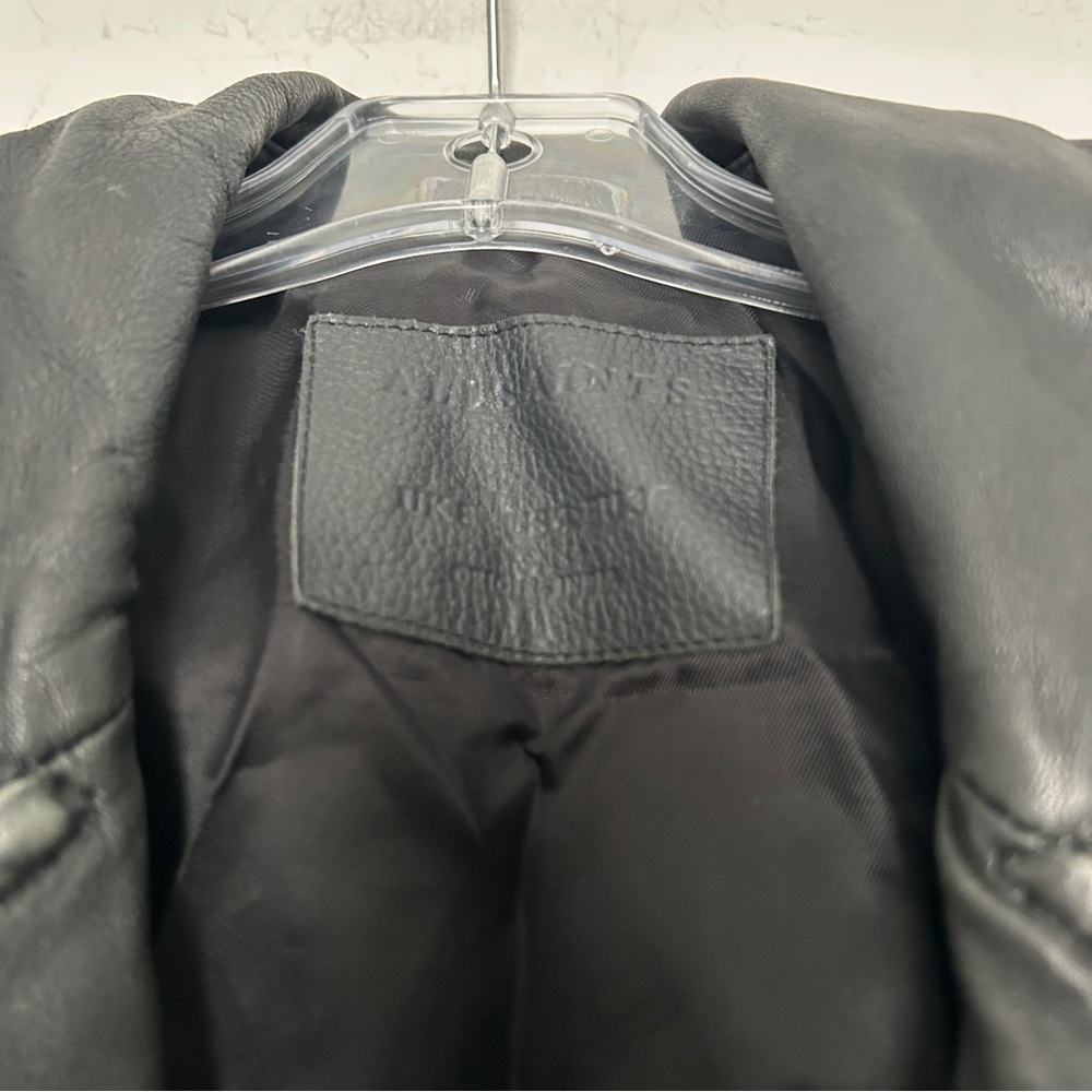 AllSaints cargo distressed leather moto jacket black 4 - Picture 6 of 13